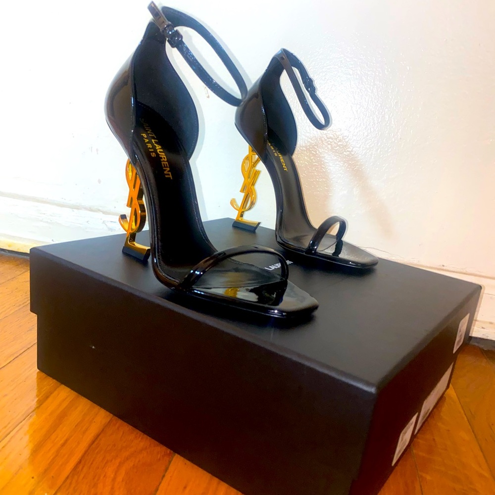 SAINT LAURENT OPYUM PATENT LEATHER GOLD HEEL